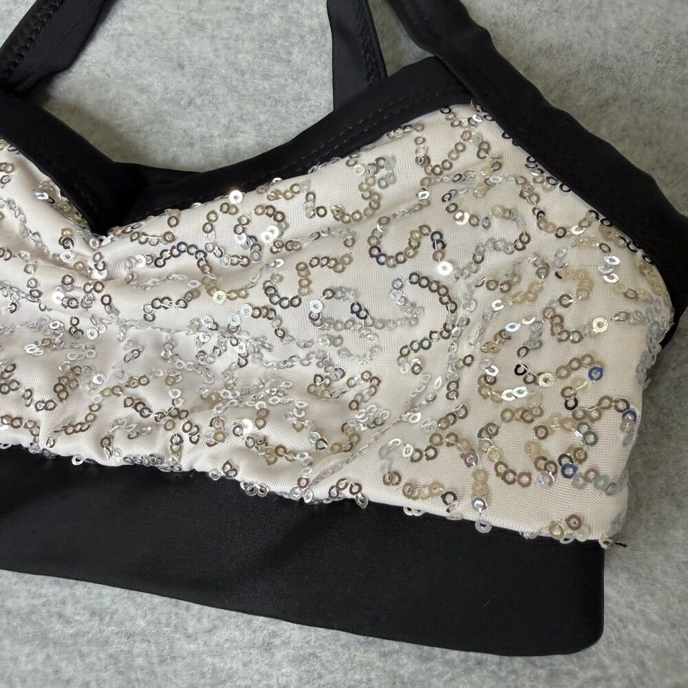 Balera White Sequin Dance Crop Top Girls Size 1C Racerback Bra Top Y2K Party - Picture 4 of 11